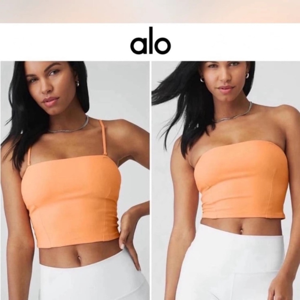 ALO Yoga Orange  Convertible Sunkissed Bandeau Longline Crop Top Workout Bra